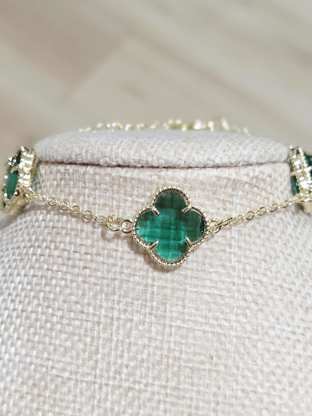 Gold-filled Clover Bracelet with Green Gemstone